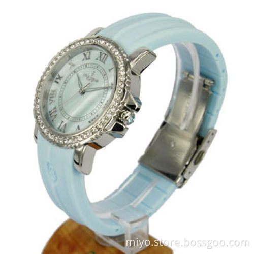 Silicone Watch, Convenient and Useful, Available in Round Shape with CZ Stones, MOP Dial
